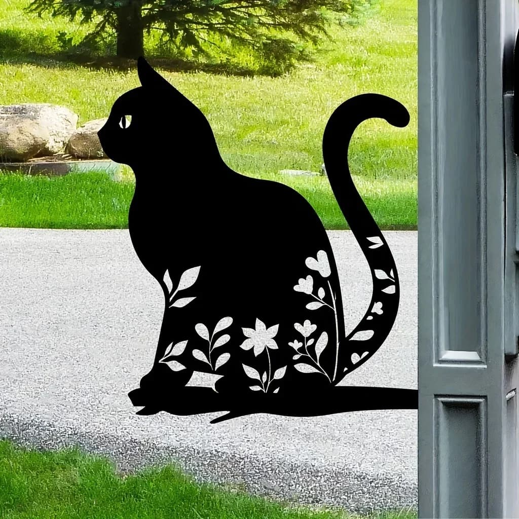 Silhouette di Gatto in Metallo per Giardino, Decorazione per Alberi e Cortile, in Ferro e Latta