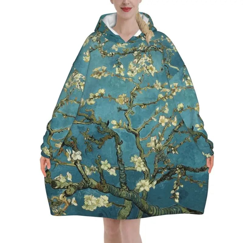 Vincent Van Gogh Almond Blossom Wearable Blanket Hoodie Women Oversized Pullover Sweatshirt Warm Fleece Sherpa Hooded Blanket