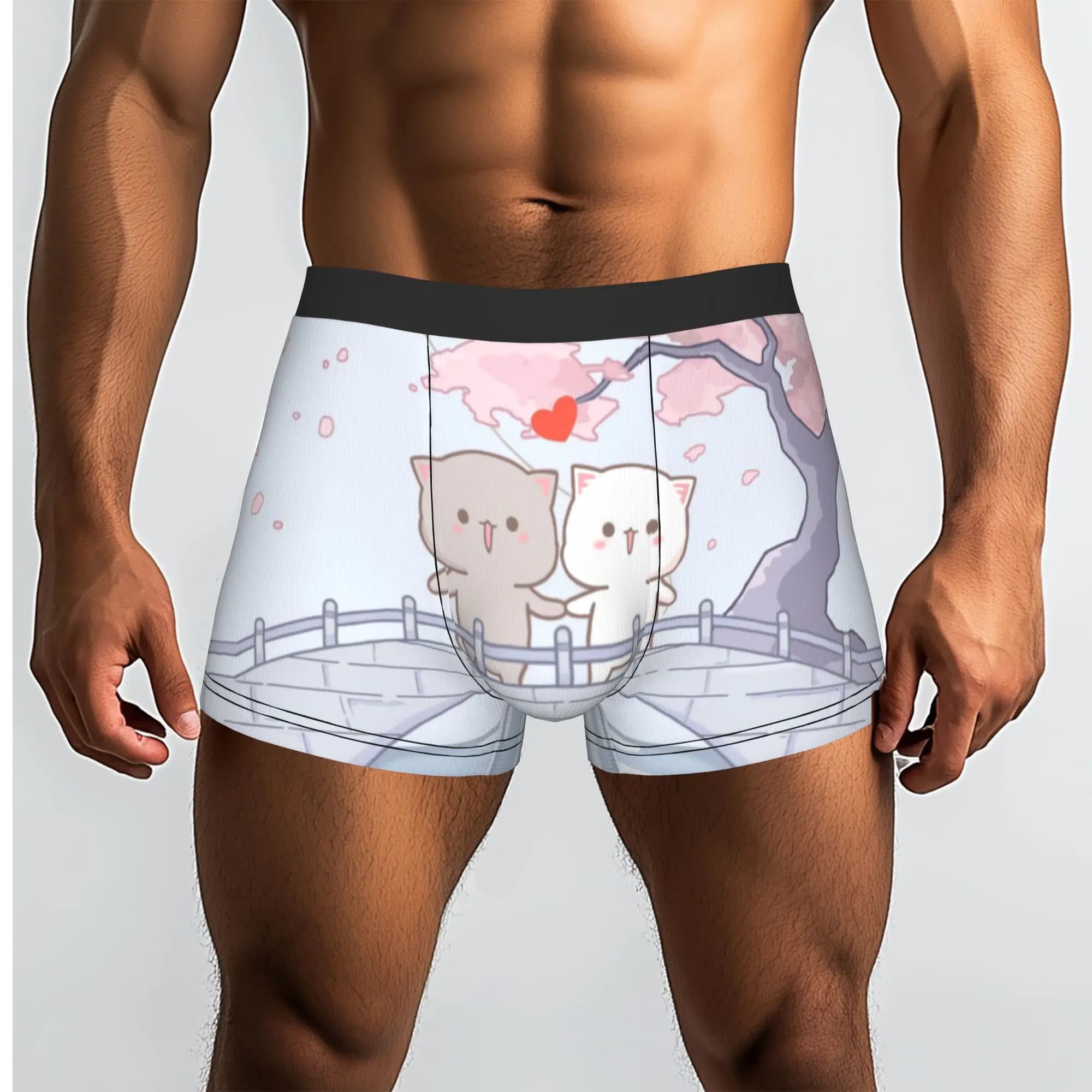 Custom Cool Gifs Of Mochi Peach Cats Cherry Blossom Tree Boxers Shorts Panties Male Underpants Comfortable Briefs Underwear