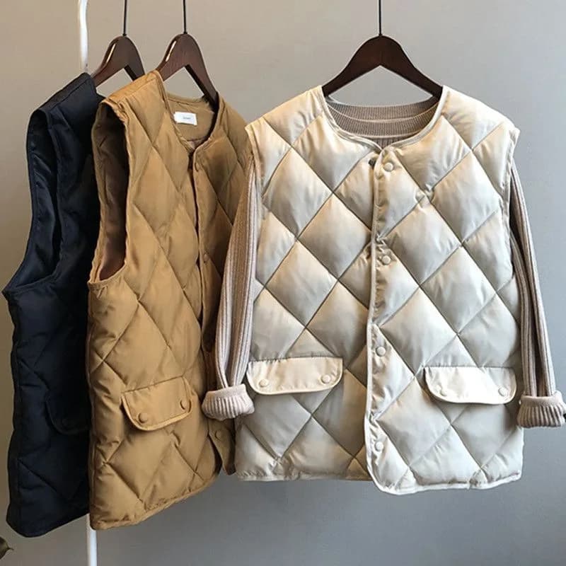Women's vest autumn winter cardigan sleeveless quilted jacket top chic pocket with hot buttons new design vests solid