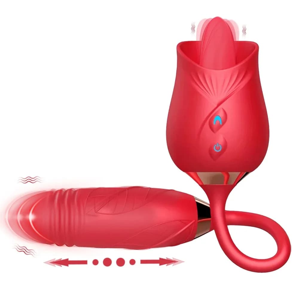 Rose Tongue Vibrator for Women Powerful Licking Clitoris Stimulation Telescopic Dildo Thrusting Licking Vagin Massager Sex Toys