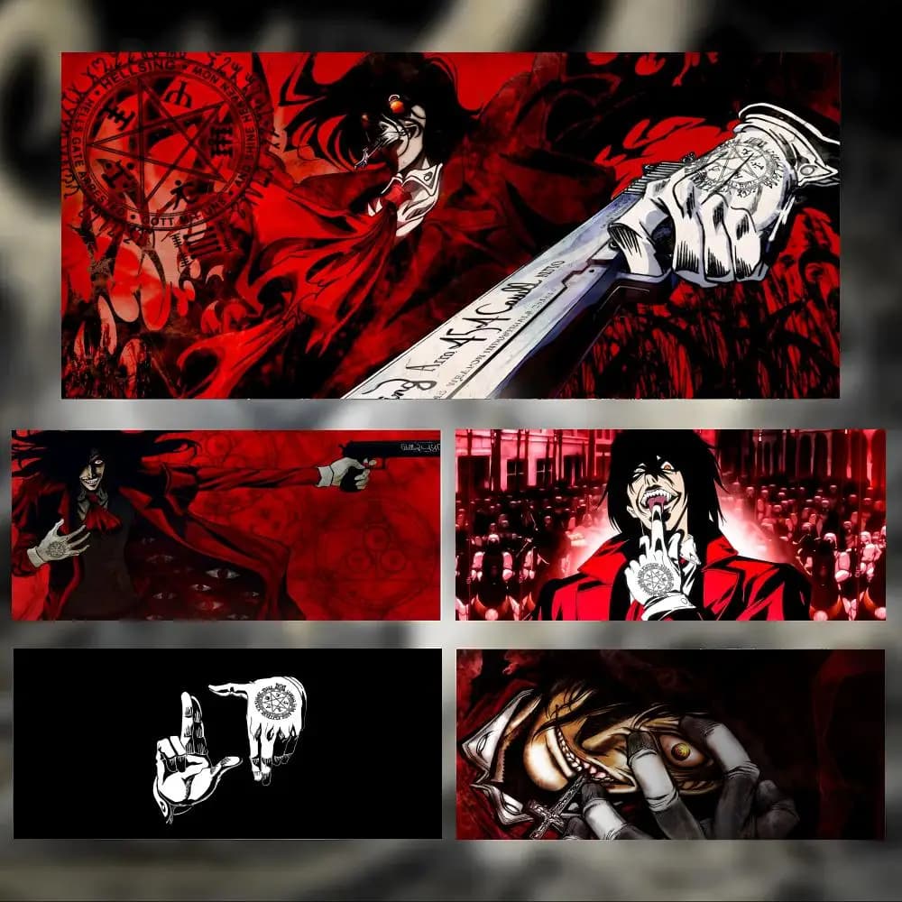 Tappetino per mouse Dark Cool Anime H-Hellsing Alucard, tappetino da scrivania grande e spesso con bordi cuciti, tappetino per mouse da gioco per PC
