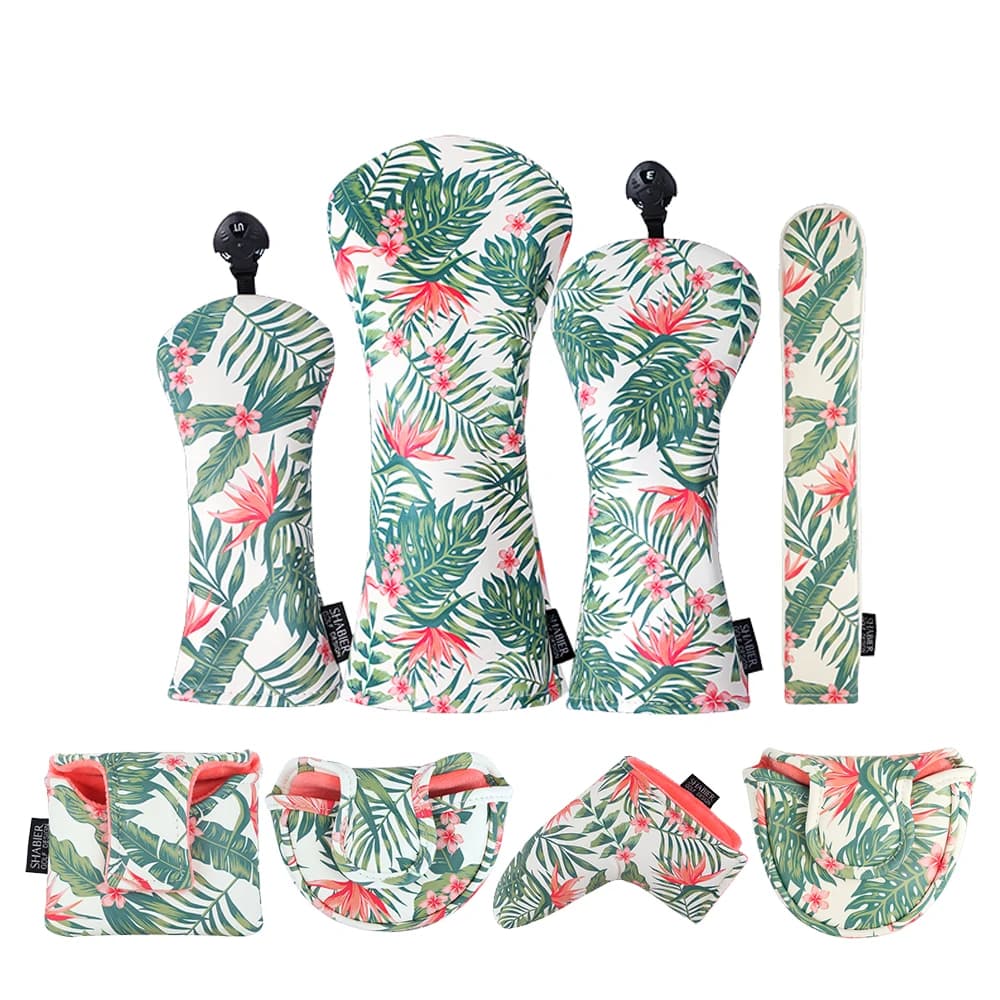 Hawaiian Style PU Leather Golf Club Headcover - Driver Fairway Wood Hybrid Putter Covers - Option for Club Protection