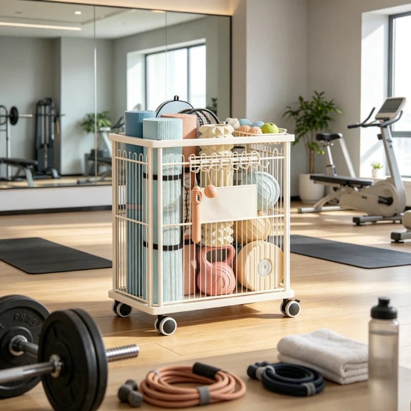 Yoga Mat Storage Rack, Mobile Dumbbell & Kettlebell Organizer for Home Gym, Multipurpose Sports Equipment Stands Area
