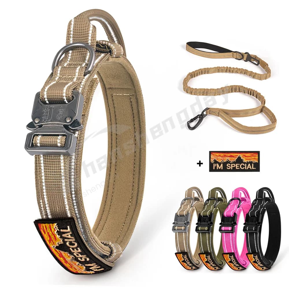 Collare per cani militare tattico Set di guinzagli retrattili collari regolabili per addestramento per cani di taglia grande K9 di taglia media con luminoso e manico