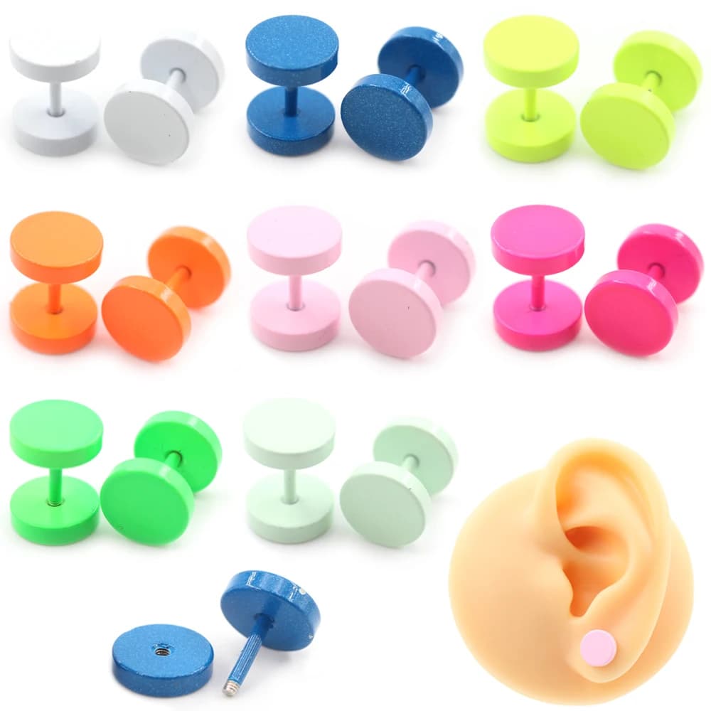 2 Pezzi Orecchini a Perno Rotondi Unisex in Acciaio Inossidabile con Vernice Cotta Color Caramella, Gioielli per Piercing Trago ed Elica