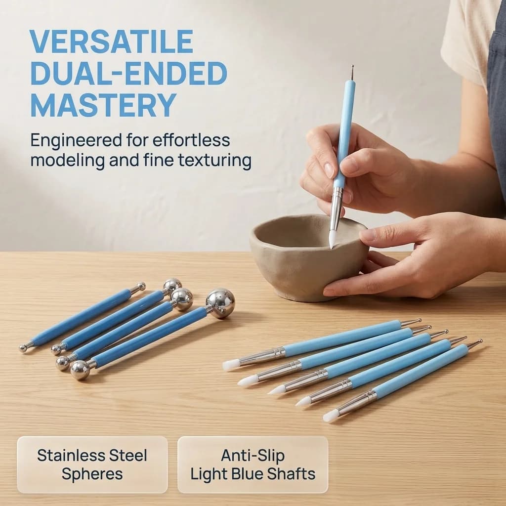 9Pcs Double-Ended Clay Carving Tools, Polymer Clay Sculpting Kit for Pottery, Fondant & Nail Art, DIY Art Supplies for Beginners