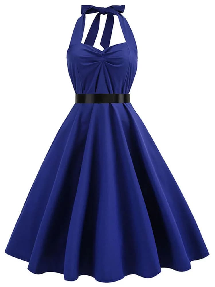 Vintage Dress Women Summer Sexy Polka Dot Print Halter Party Dresses Vestidos Robe Pin Up Rockabilly Dress
