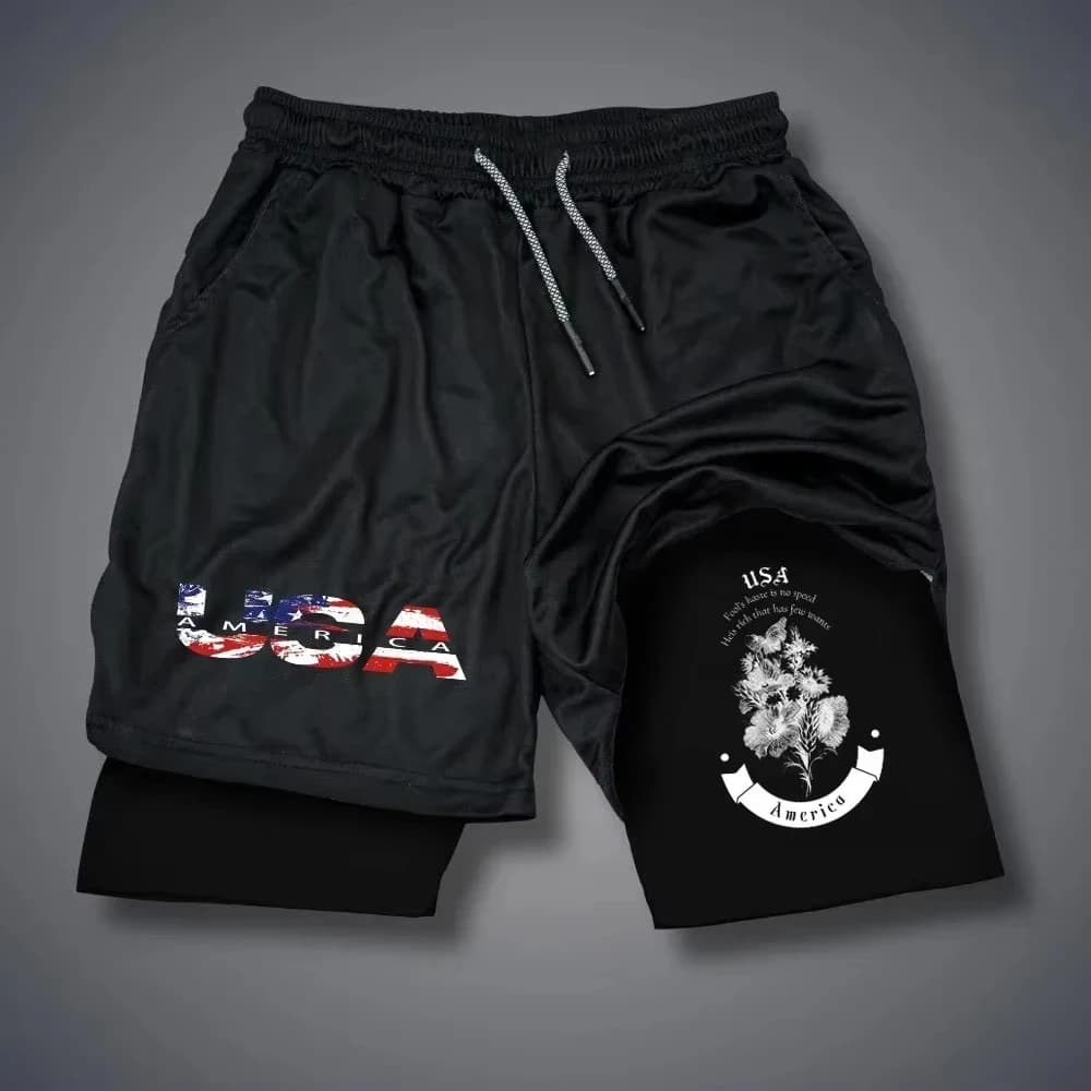 2025 Creative Graffiti Printing Men's Gym Fitness Sports Double Breathable Shorts Casual Fashion 2-in-1 Shorts Line M-3X