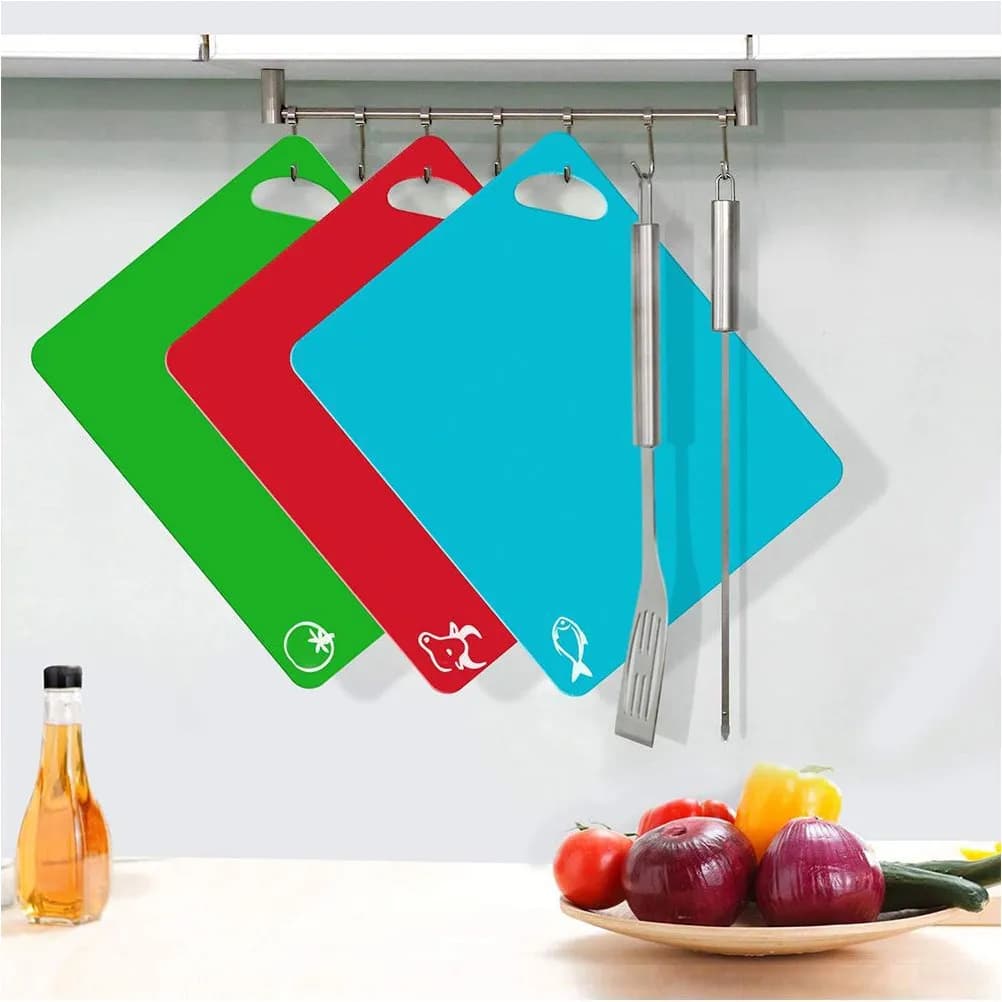 Set di 6 Taglieri da Cucina Antiscivolo e Resistenti all'Usura, Taglieri Flessibili in Plastica per Frutta, Verdura, Carne, Pesce, Appendibili