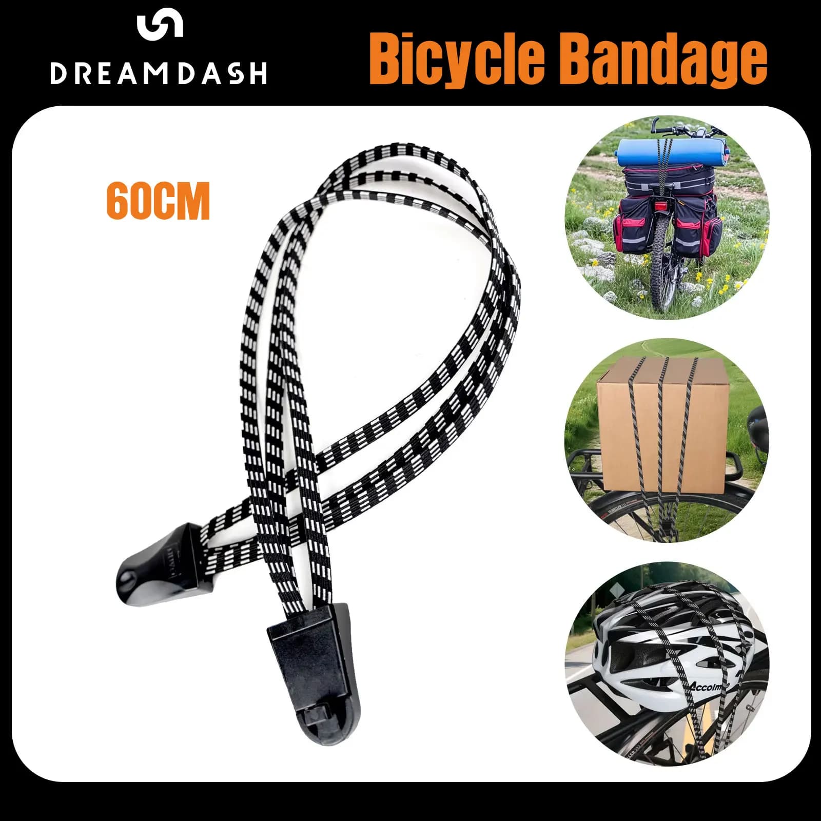 Dreamamdash Strisce per casco per sedile posteriore per moto Corda elastica Casco per moto Regolazione della cinghia fissa Corda fissa Cinghia per merci 60 cm