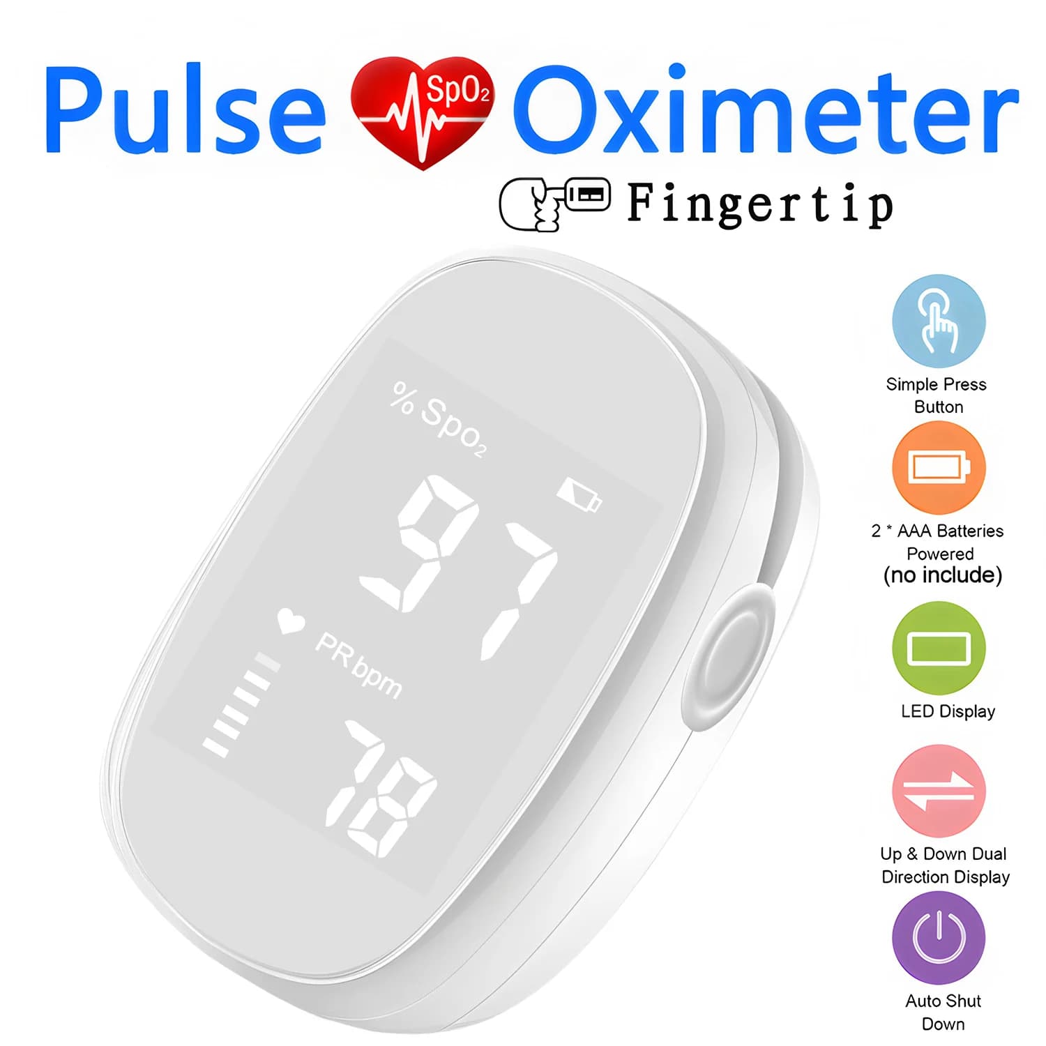 Digital Finger Pulse Oximeter Blood Oxygen Saturation Monitor for Home Medical Use, Adult & Kids, Accurate SpO2 & PR Measurement