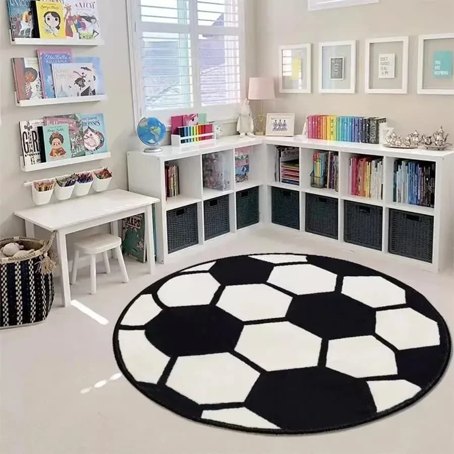 Round Soccer Football Pattern Area Rug Non Slip Sports Carpet for Kids Bedroom Playroom Computer Chair Mat Washable Floor Mat