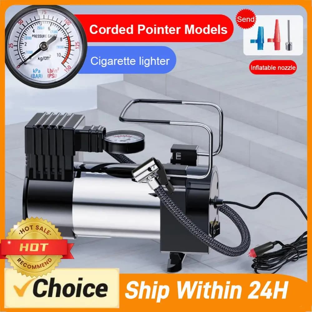 Compressore d'aria portatile 12V per pneumatici auto con manometro, gonfiatore per pneumatici per impieghi gravosi, compressore d'aria in metallo deluxe per auto