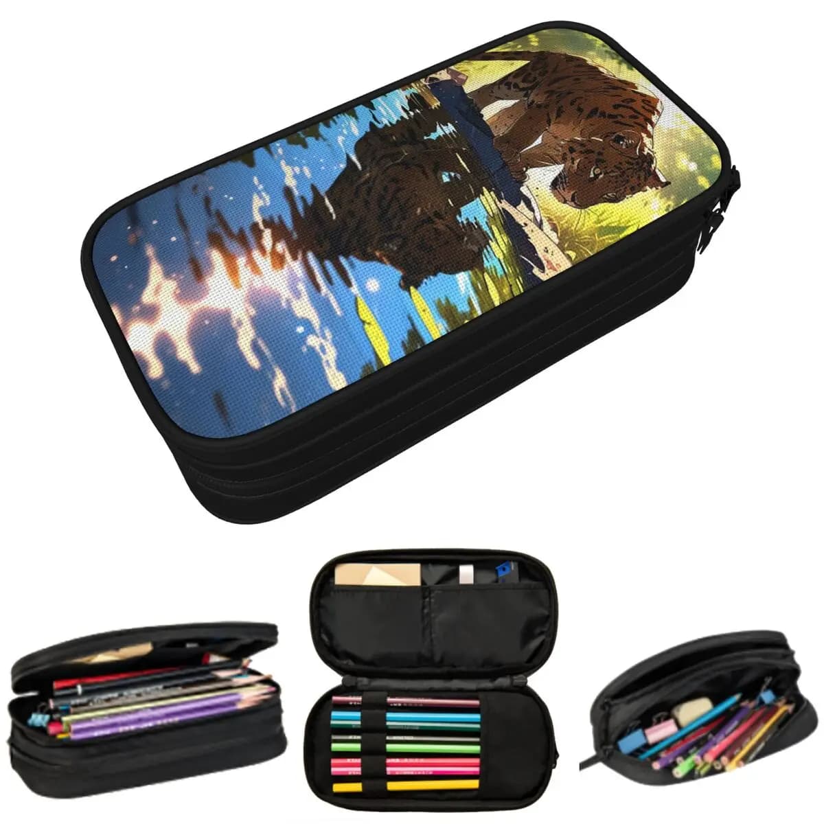 Astuccio per matite con disegno di ghepardi gialli per bambini, scatola per penne, borsa per matite, articoli di cancelleria, porta penne