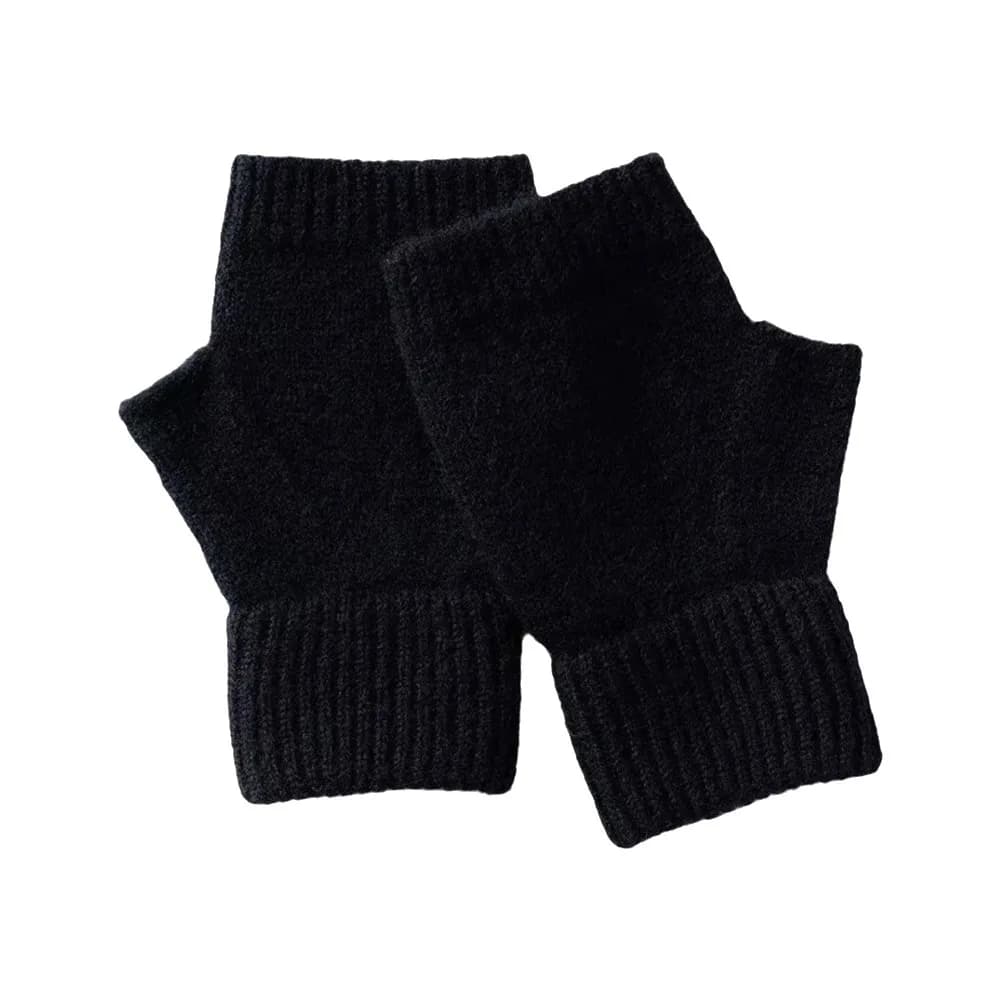 Fashion Solid Color Knitted Gloves Wool Soft Half Finger Gloves Thermal Short Plush Mittens Students