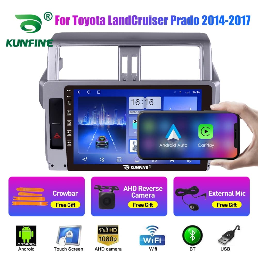 Autoradio da 10.33 pollici per Toyota Land Cruiser 14-17 2Din Android Octa Core Car Stereo Lettore di navigazione GPS Schermo QLED Carplay