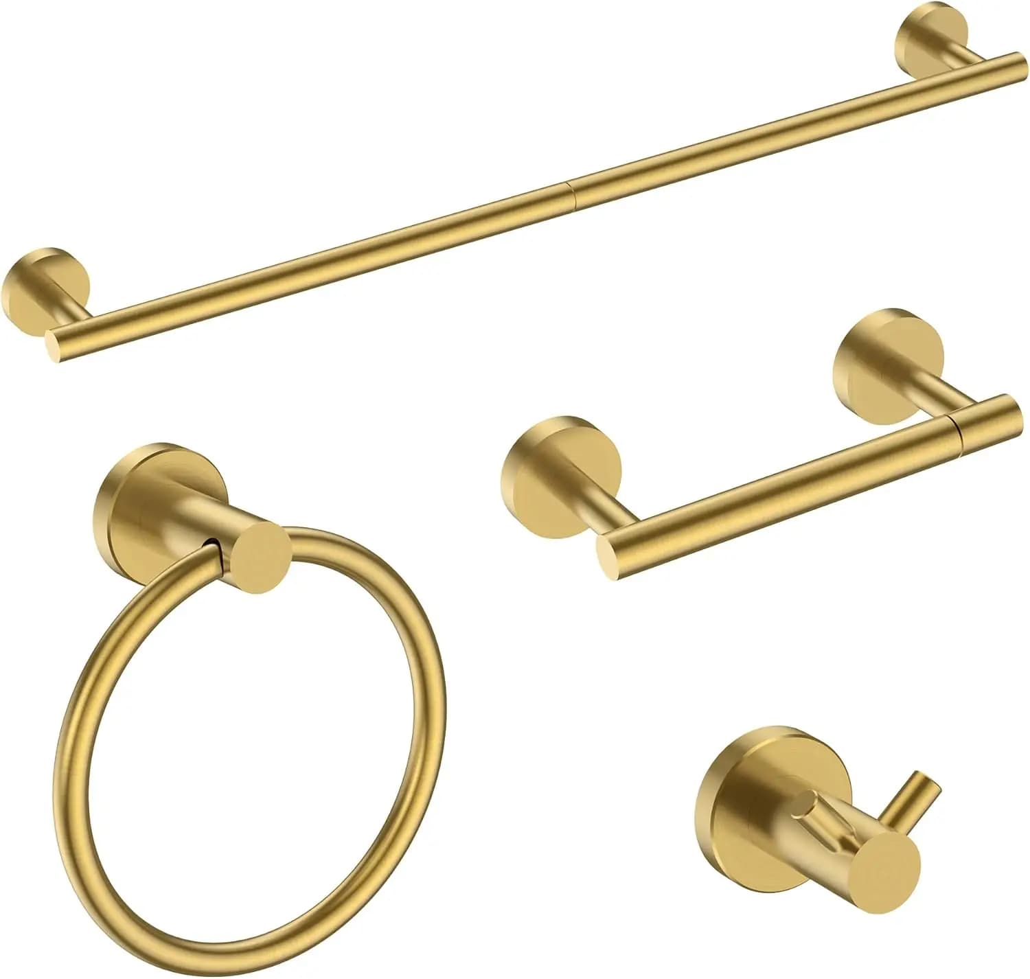 Set Bagno Moderno in Acciaio Inossidabile: Porta Asciugamani, Anello Porta Asciugamani, Porta Carta Igienica e Ganci in Oro Spazzolato