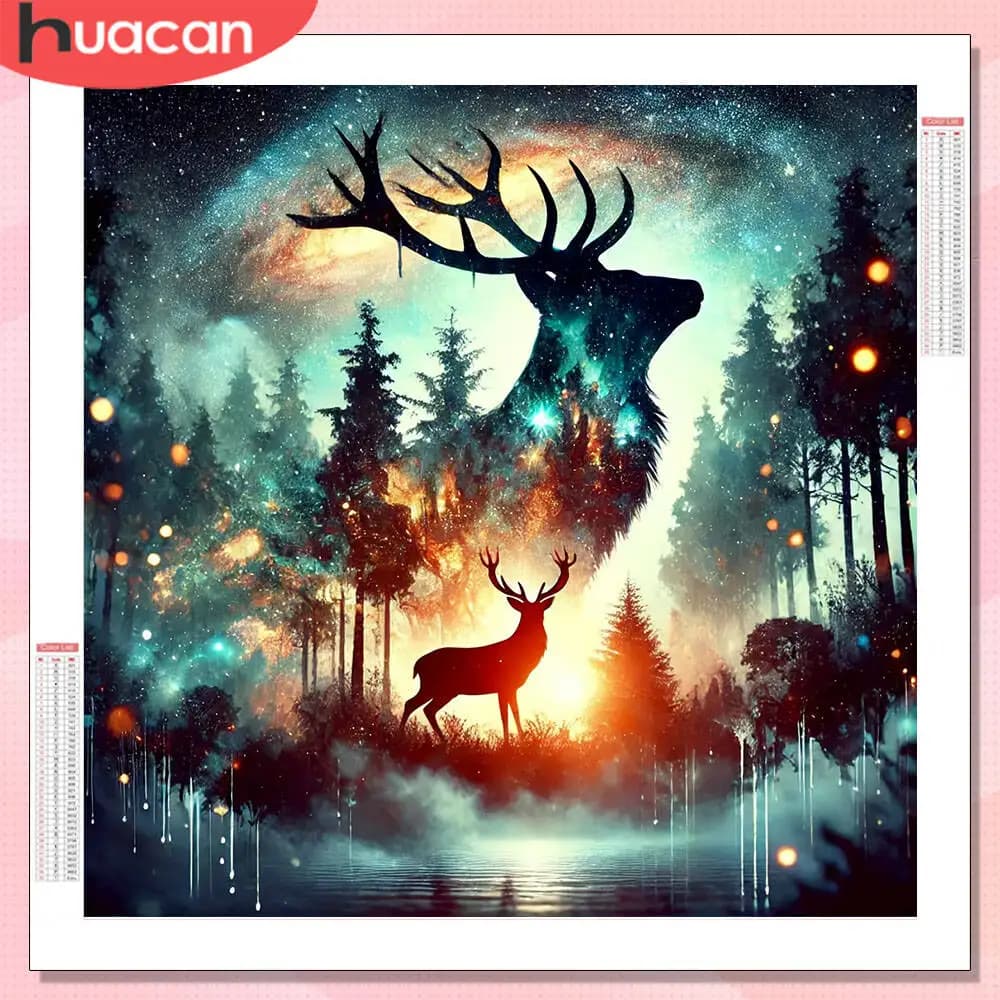 HUACAN Pittura Diamante Cervo Natale Trapano Rotondo Completo Decorazione Della Parete Mosaico Albero Foresta Invernale Strass