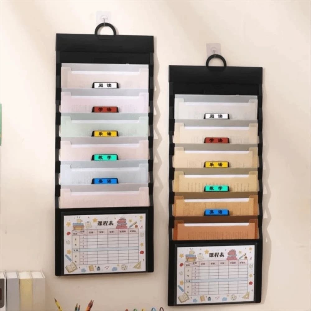 Cartelle di file sospese a 6 tasche Tasche per fisarmonica espandibili di grande capacità montate a parete Borsa per archiviazione di file multicolore da ufficio