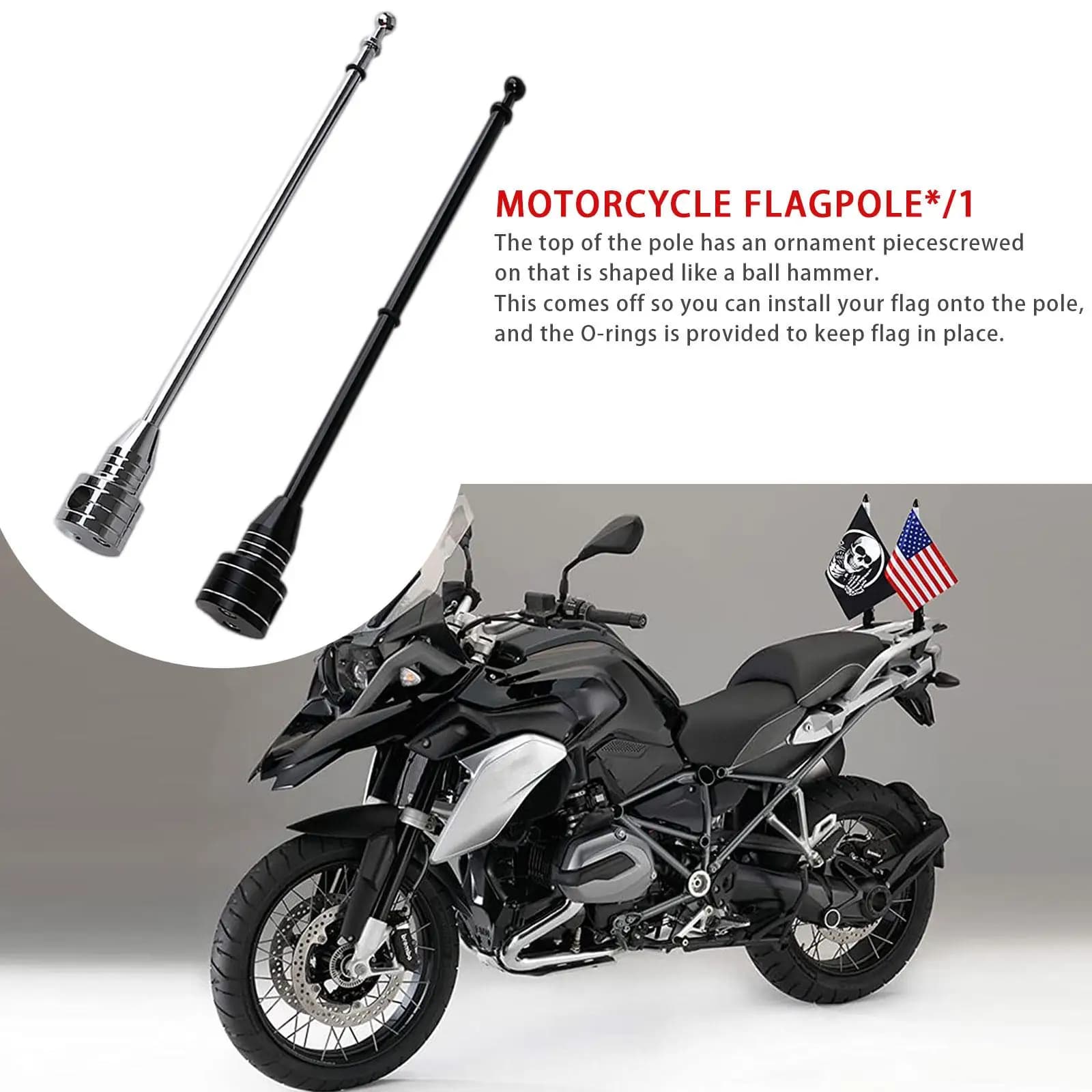 Motorcycle Rack Flagpole For Harley Rear Side Flag Pole Mount Motorcycle Luggage Rack Flag Shelf With Adjustable Base
