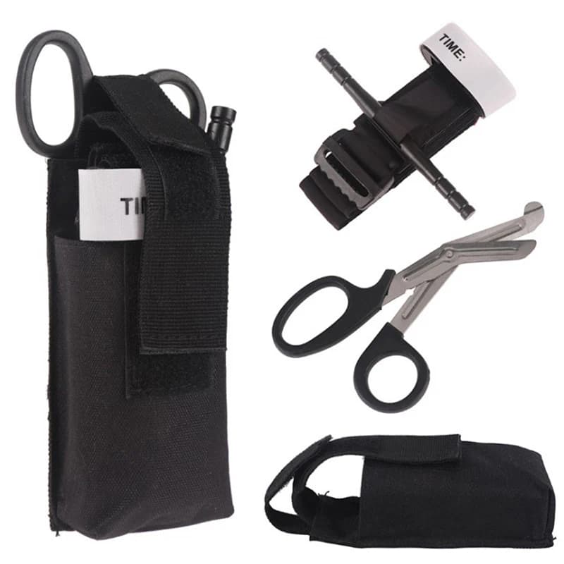 Laccio emostatico da battaglia tattico CAT + kit medico sistema MOLLE + combinazione di set di forbici mediche EMT tattiche piccole