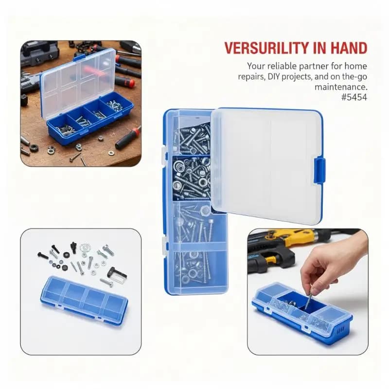 Scatola Organizzatrice per Viti Blu Rossa Nera, Contenitore per Componenti con 4 Scomparti e Coperchio, Scatola in Plastica per Utensili