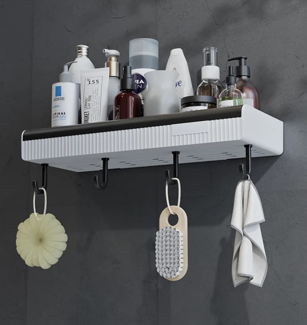 Mensola per doccia adesiva con 4 ganci, senza trapano, organizer da bagno, portaoggetti impermeabile per ventosa montata a parete per vasca da bagno