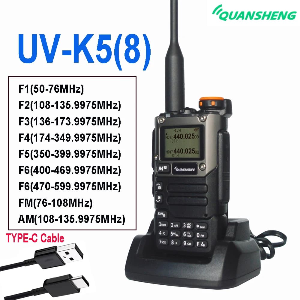 Quansheng UV-K5(8) K6 Walkie Talkie 5W Air Band Radio UHF VHF DTMF FM Scrambler NOAA Frequenza wireless Radio CB bidirezionale K58/K6