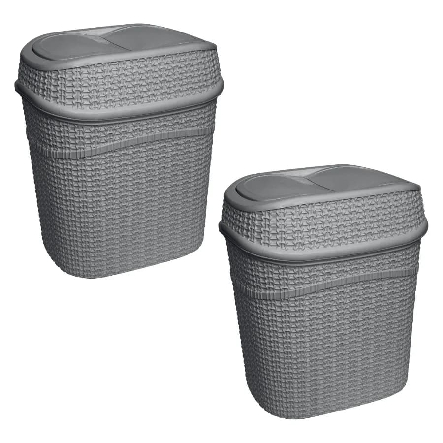 Set di 2 Pattumiere in Plastica da 9,5 L con Chiusura a Nodo per Bagno, Cucina, Ufficio, Grigio, Design Anti-Perdita e Anti-Odore