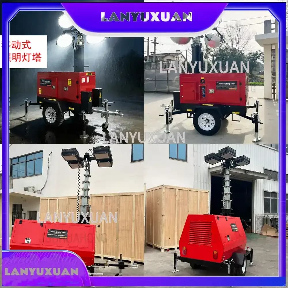 2026 Towing Trailer Type Outdoor Floodlight Tower with Rainproof Hydraulic Telescopic Mast 9m Height for LightHMF969A-W