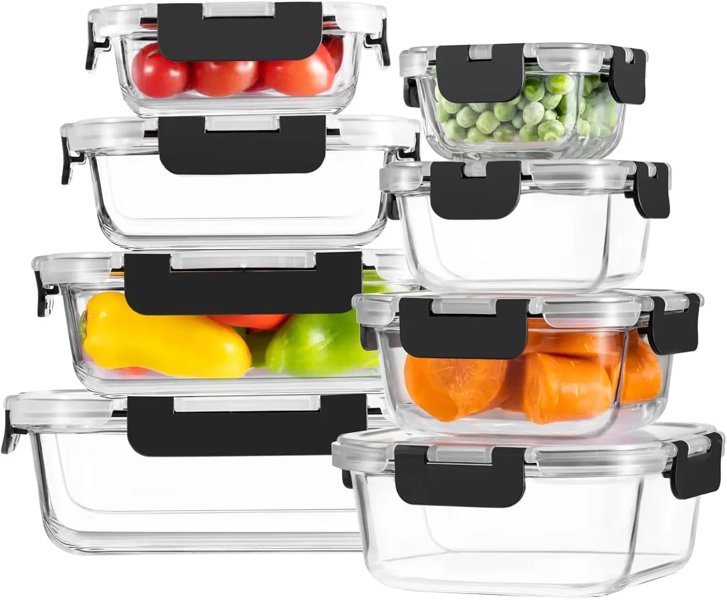 Contenitori in Vetro per Alimenti con Coperchi, Contenitori in Vetro per Preparazione Pasti, Scatole Ermetiche per il Pranzo con Chiusura a Scatto