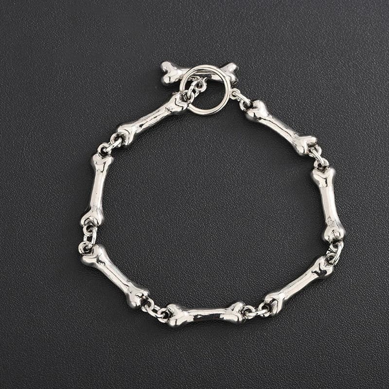 Bracciale Gotico Cool Bone Adatto per Uomini e Donne Stile Hip Hop Punk Colore Argento Gioiello Quotidiano Regalo
