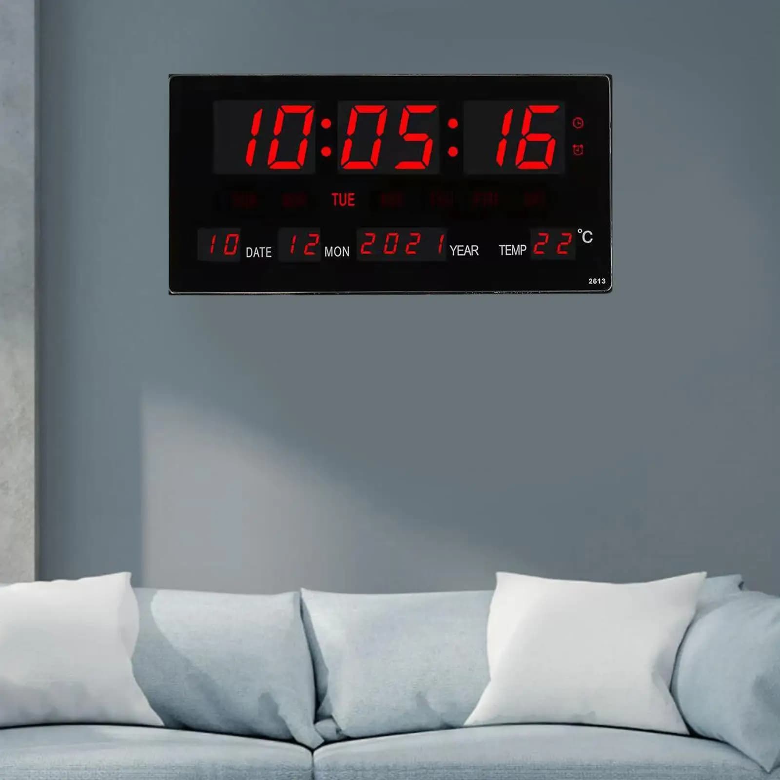 Calendar with large screen digital wall clock with 12/14 hour LED alarm clock for desk decoration, school study room bedroom