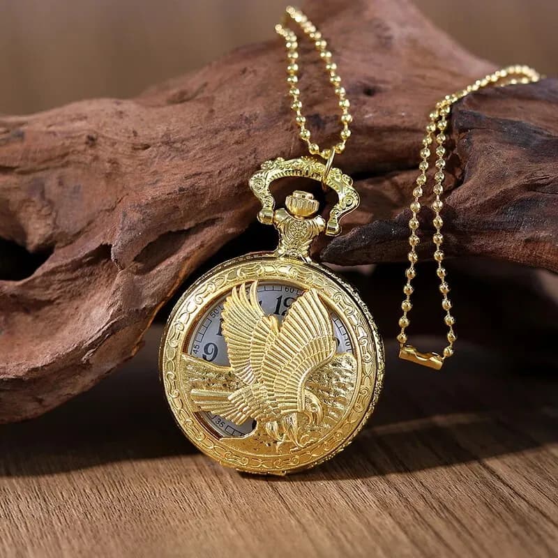 Moda uomo Hollow Eagle orologio da tasca al quarzo collana ciondolo in oro di lusso regali per donna uomo con catena Fob