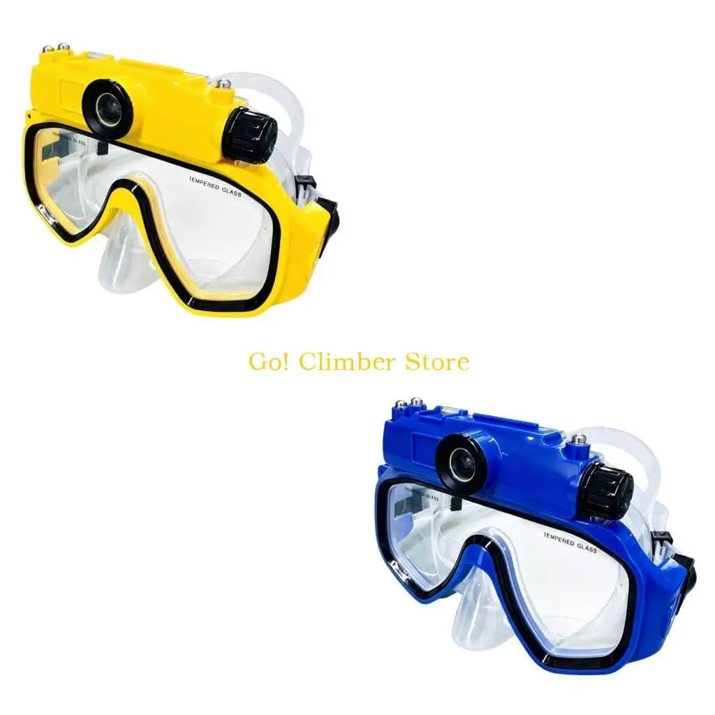 Q84C Diving Mask Goggles with Camera, Glass Lens and Soft Skirt, Rear Head Band for Pool Use, Shallow Water, and Daily Swim