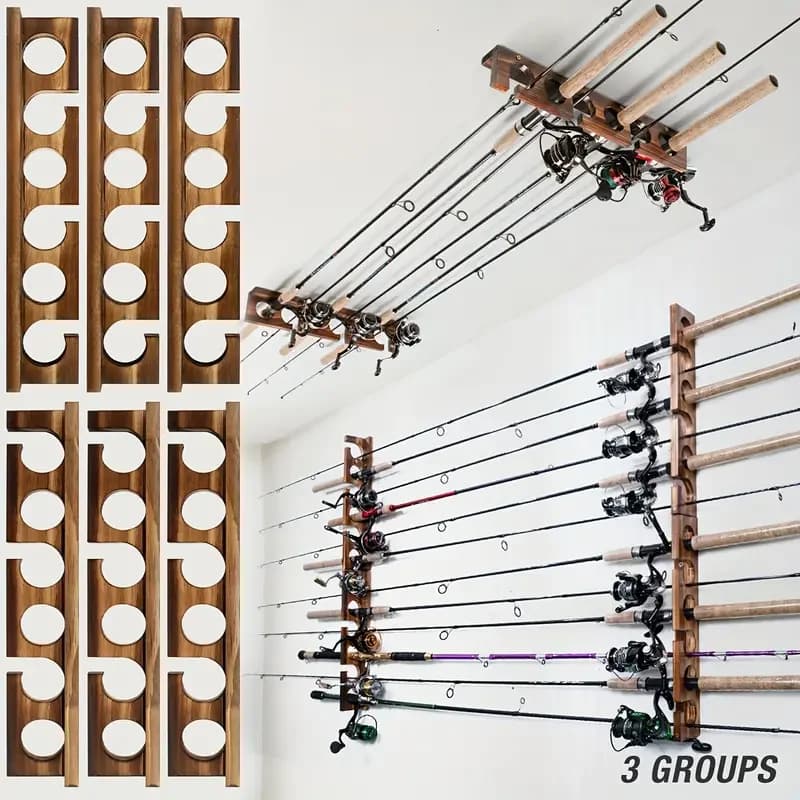 1 paio di supporti per canne da pesca fino a 6 canne Porta canne da pesca Porta canne da pesca montato a parete o a soffitto per riporre il garage