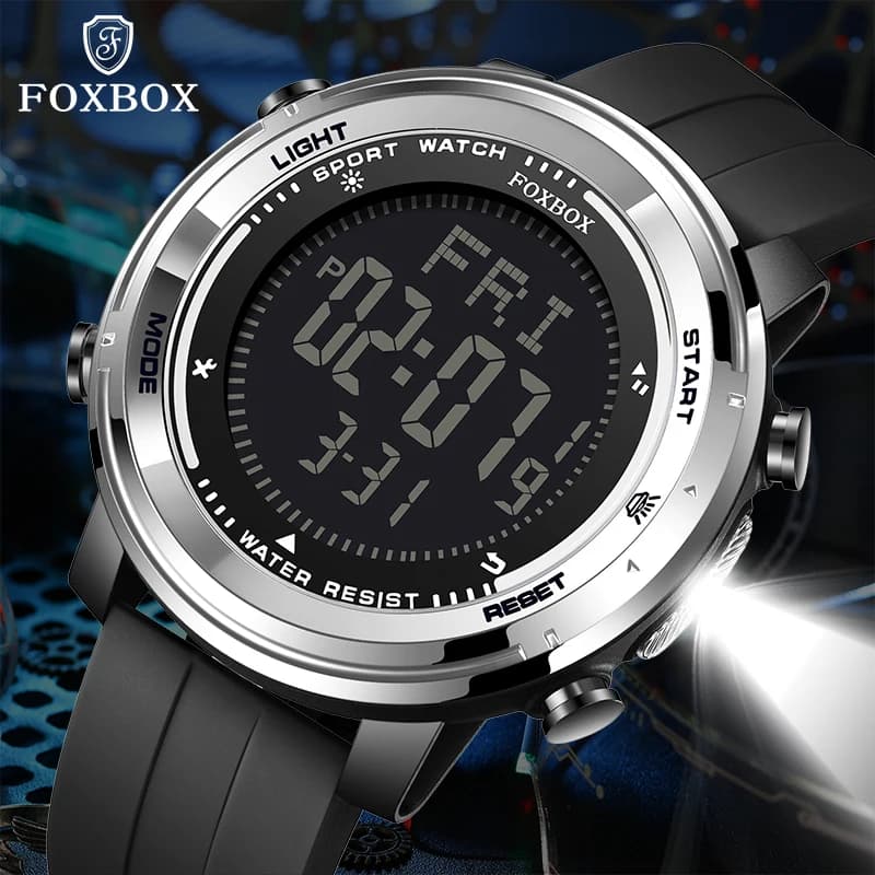 FOXBOX New Fashion Men's Watch with LED Luminous, Calendar, Digital, Waterproof, Sporty, With Flashlight, Electronic Chronograph