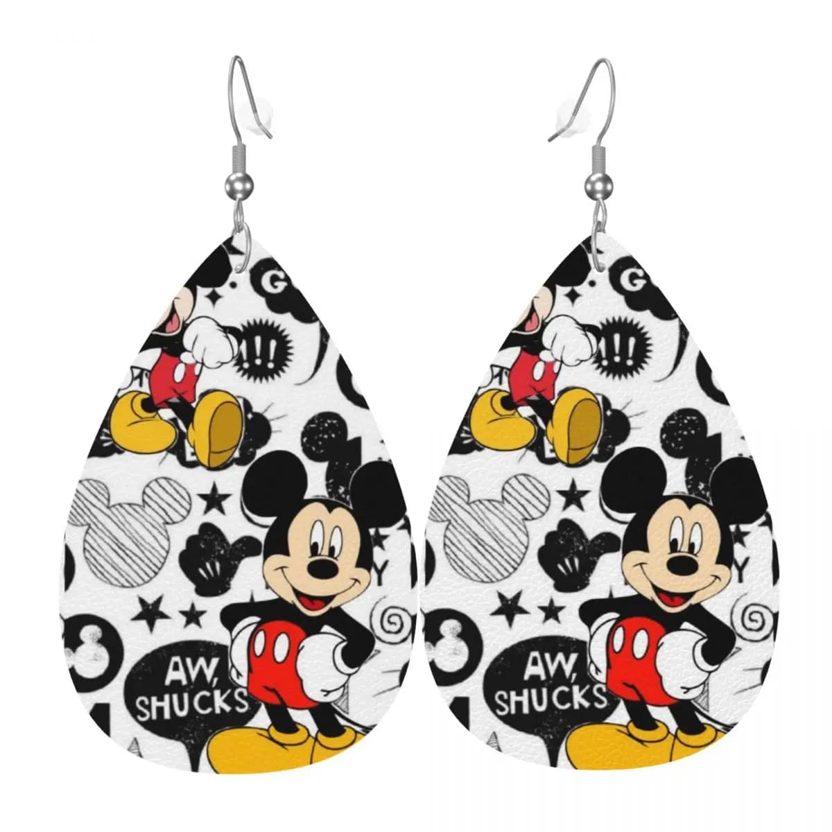 Orecchini Pendenti Personalizzati a Goccia in Pelle con Collage di Topolino, Orecchini in Pelle PVC Stile Anime Cartoon per Regali, Gioielli Delicati