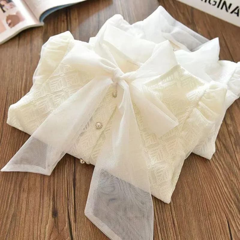 Camicia per bambina per bambini 2025 Nuova camicia a maniche lunghe sottile primaverile e autunnale per bambini di medie e grandi dimensioni Camicia da principessa con fiocco per bambini