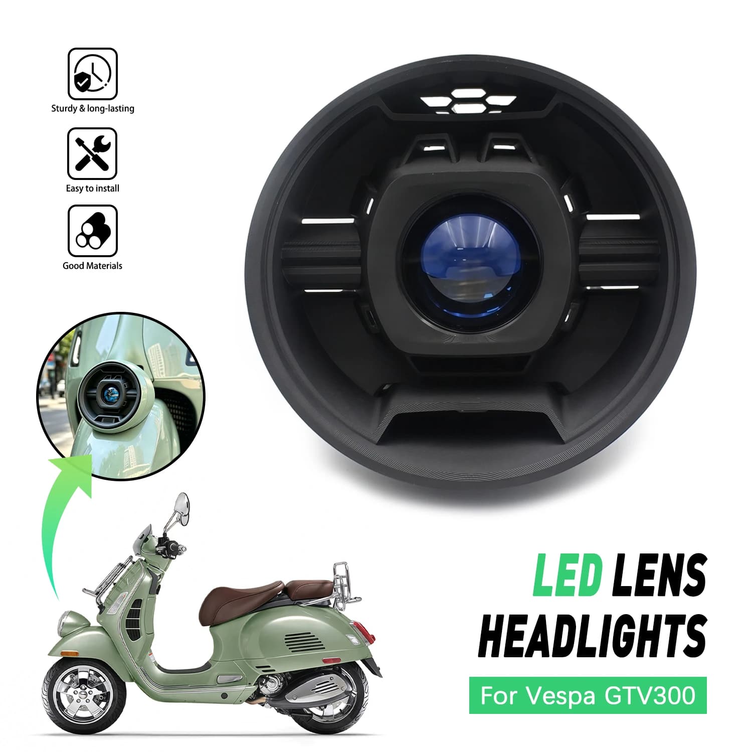 Motorcycle Accessories Round Headlamp Motorcycle Headlight For Vespa GTV300 2024 2025 2026 Six Day