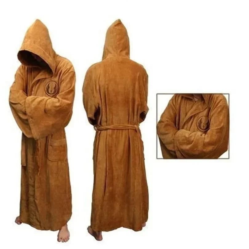 Accappatoio da uomo in flanella con cappuccio, spesso, con motivo a stelle, stile Jedi Impero, lungo e caldo per l'inverno, abbigliamento da casa