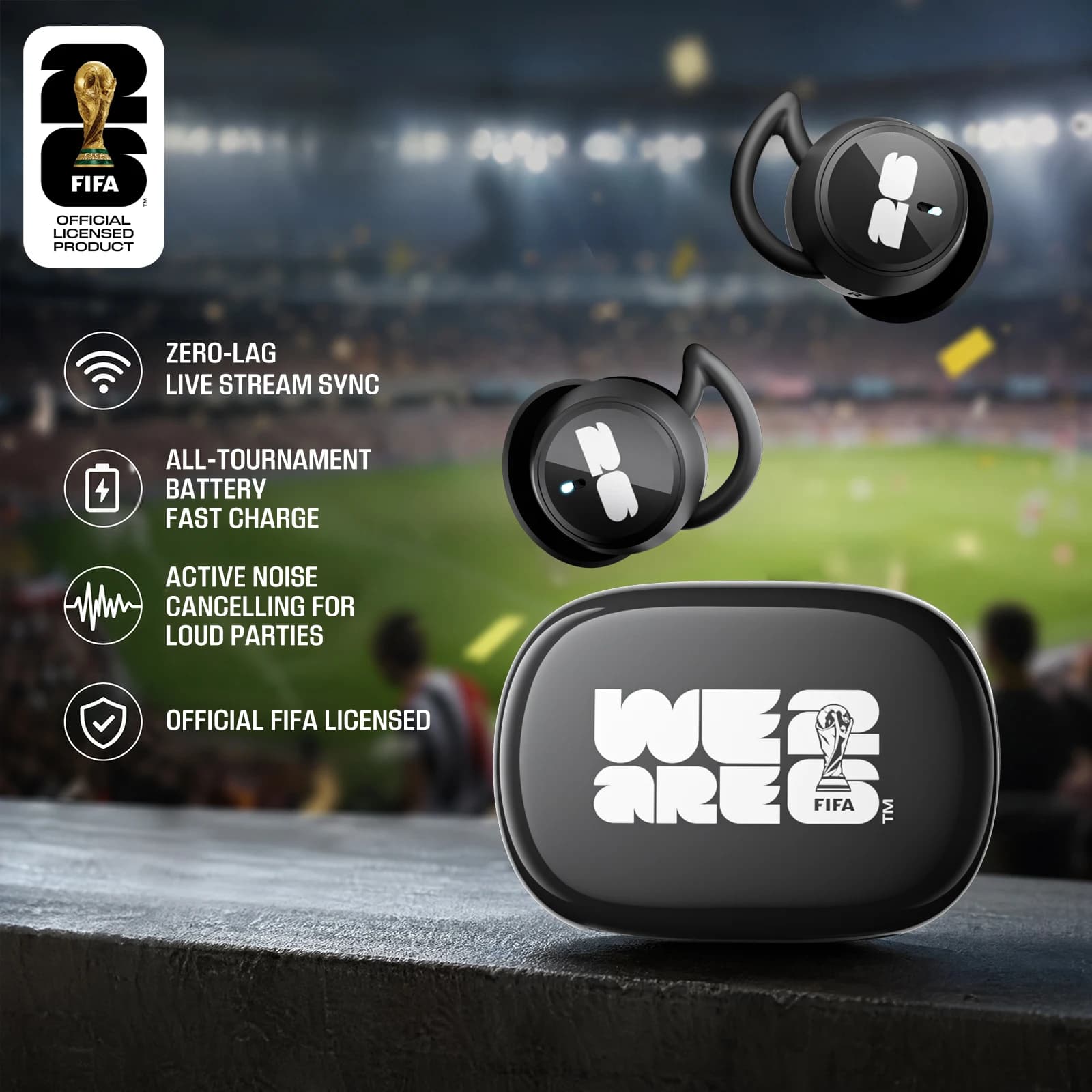 Wireless Bluetooth Earphones Official FIFA 2026 World Cup Licensed Low Latency ANC Sleep Earbuds Football Fans Gift F26E06