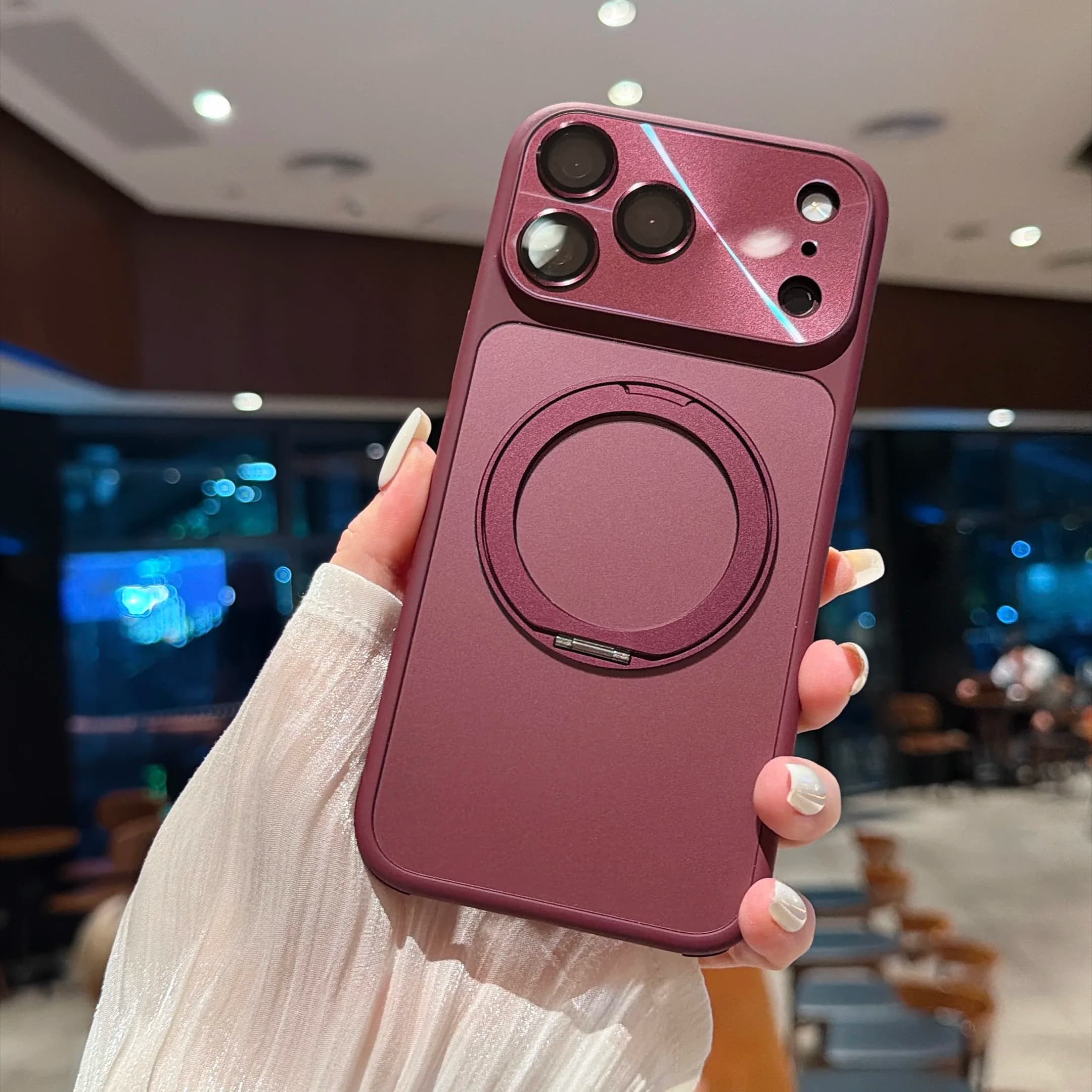 Magnetic Metal 360°Rotate Ring Stand Phone Case For iPhone 18 17 16 15 14 13 Pro Max Glass Lens Protect Holder Cover For Magsafe