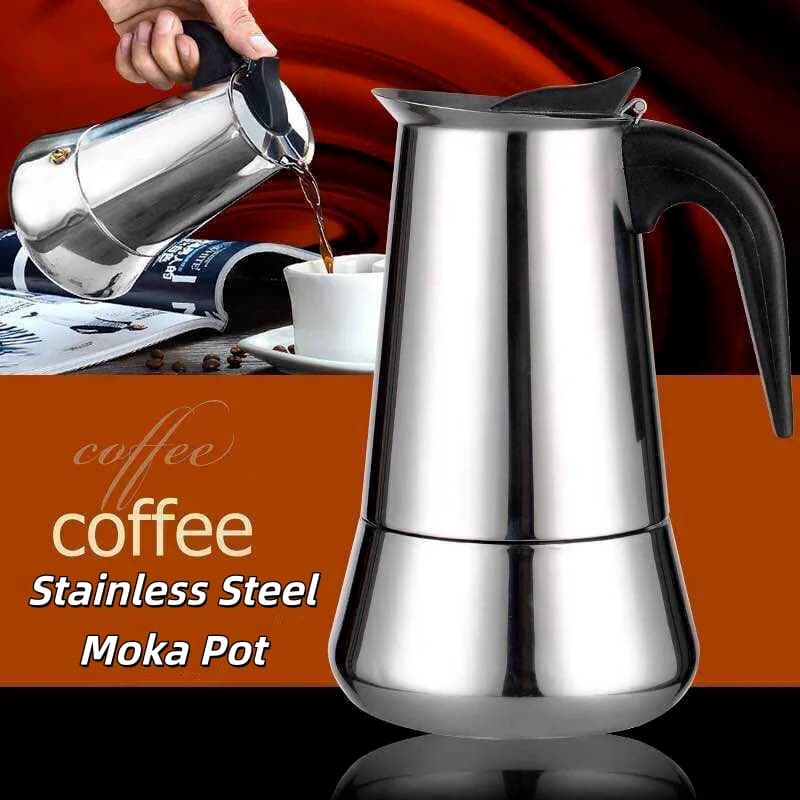 Caffettiera Moka in acciaio inossidabile Caffettiera Caffettiera per cucina Mocha Espresso Latte Filtro piano cottura 2/4/6/9 tazze
