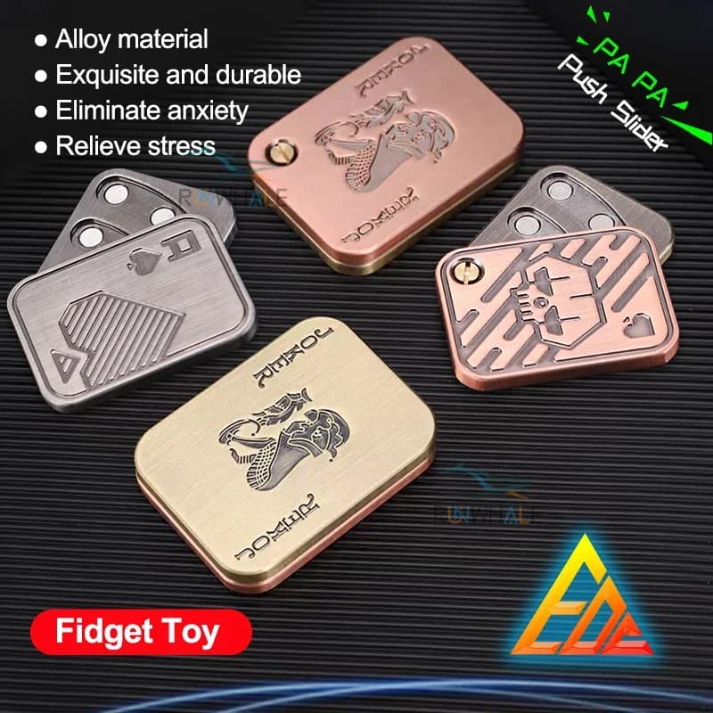 Metallo Fidget Push Slider Giocattoli antistress per adulti EDC Finger Spinner Poker Alleviare l'ansia Giocattolo Pop portatile Cursore magnetico