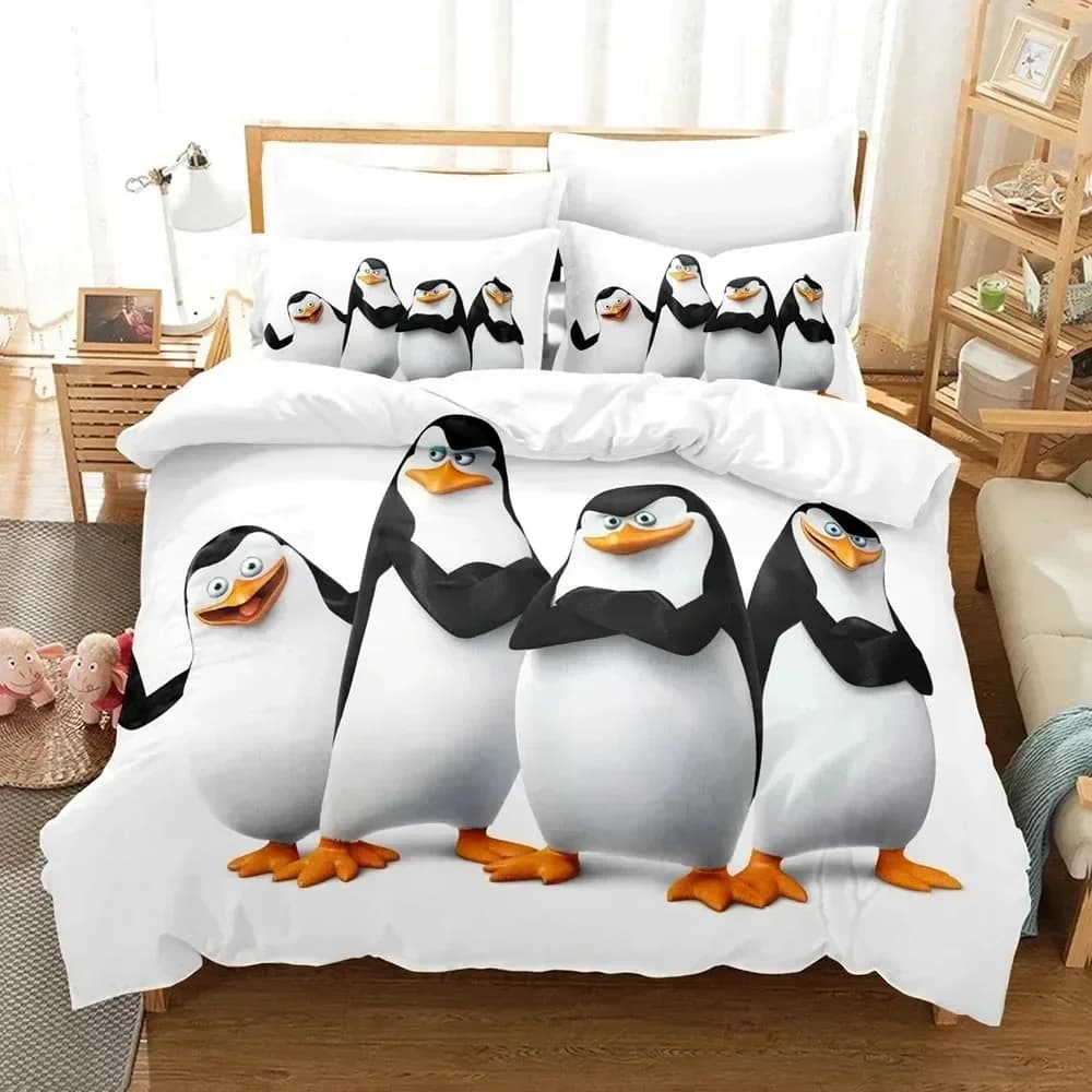 Di lusso Nuovo 3D Stampa Del Fumetto Madagascar Pinguino Set Biancheria Da Letto Delle Ragazze Dei Ragazzi Doppia Queen Size Copripiumino Per Bambini Per Adulti Tessili Per La Casa