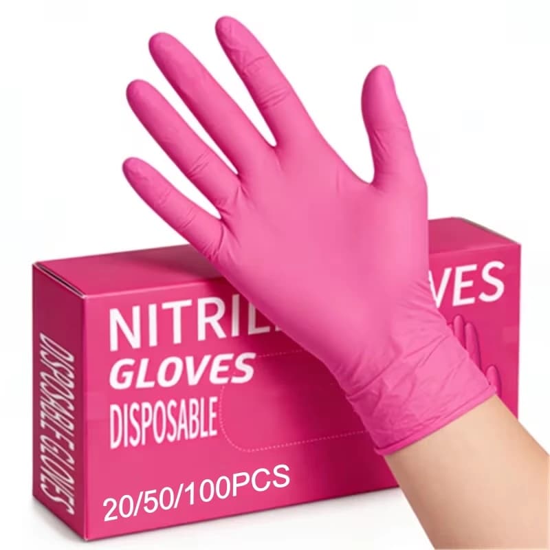20/50/100 Pezzi Guanti Monouso in Nitrile Fucsia Senza Lattice per Pulizie Leggere, Cucina, Tintura Capelli, Estetista