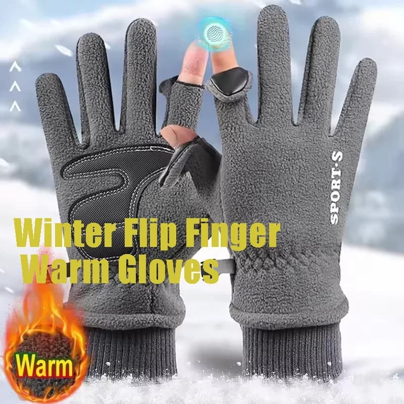 Solid Color Fleece Winter Warm Gloves for Unisex Two Finger Touch Screen Anti Slip Outdoor Motorcycle Riding Wrist Tightening