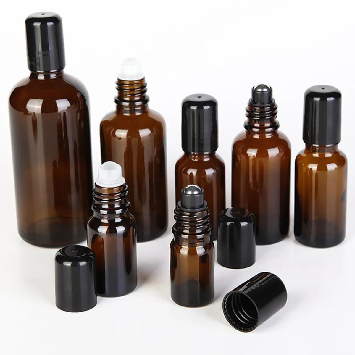 5/10/15/30/50/100ml Amber Thick Glass Roll On Essential Oil Empty Perfume Bottle Roller With Stainless Steel Ball Refillable